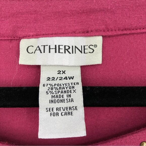 Catherines Shirt Womens 2X Pink Studded Cutout Neck 3/4 Sleeve Stretchy Comfy - Picture 3 of 11